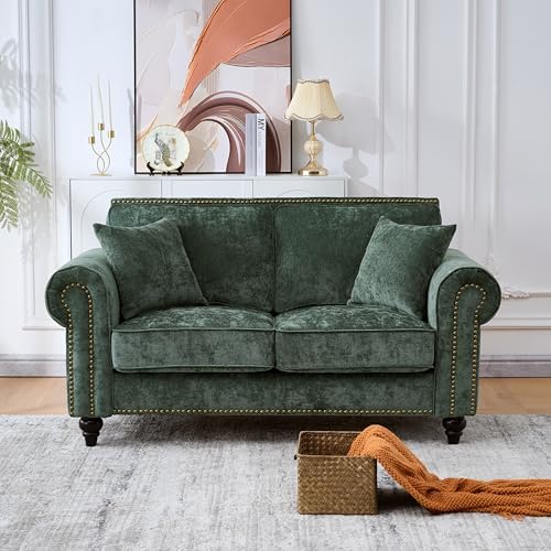 63.5" Chenille Loveseat Sofa, Traditional Rolled Arm Couch - Image 2