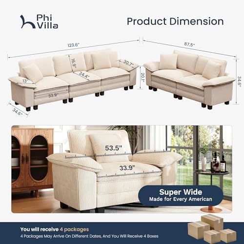 PHI VILLA 2-Piece Modular Loveseat Couch & 3-Seat Sectional Sofa Set - Image 3