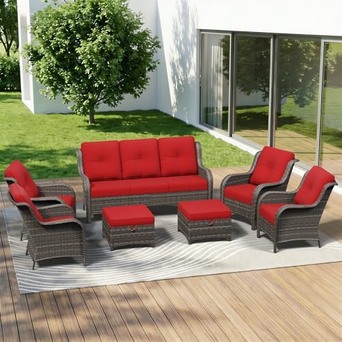7 Piece Outdoor Wicker Patio Furniture Set, Patio Chairs Set by Gardenbee