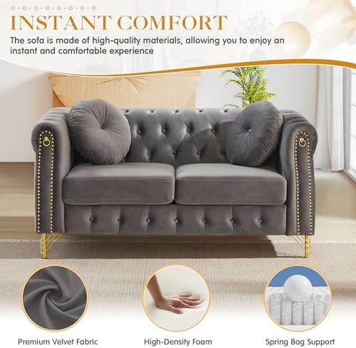 2 Pieces Mid Century Modern Chesterfield Sofa Set, Upholstered Button Tufted - Image 6
