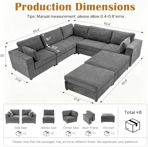 Oversized Modular Sectional Sofa, Light Grey - Image 2