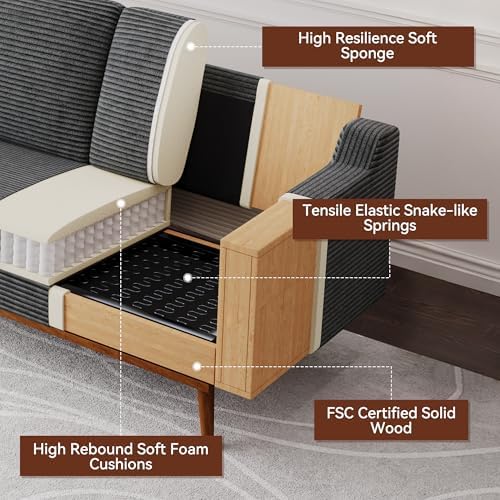 Vipbear 65.4" Loveseat Sofa, Mid-Century Modern Small Couches - Image 4