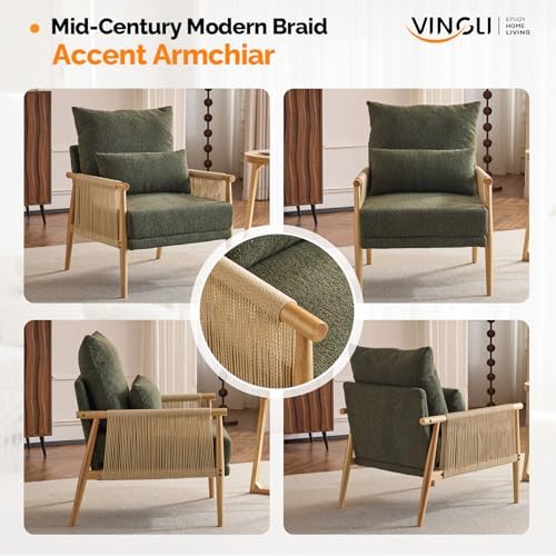 VINGLI Boho Braid Accent Armchairs Set of 2, Mid-Century Modern Chiars - Image 3