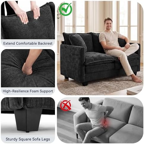 Loveseat Sofa Couch 2 Piece Set, Small Compact 50" Love Seat 27" Deep Cloud - Image 5