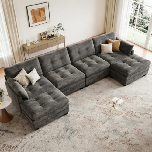 116.5" Modular Sectional Cloud Couch, U Shaped Tufted Sofa - Image 7