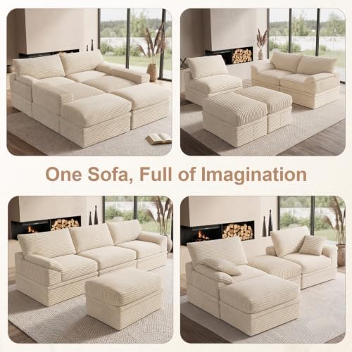 107" Boneless Couch with Storage, 48.6" Extra Deep-High Seat Modular Sectional - Image 6