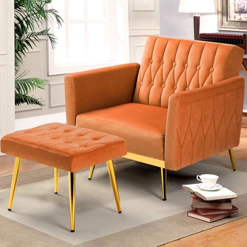 Velvet Accent Chair w/Ottoman & Adjustable Backrest - Image 2