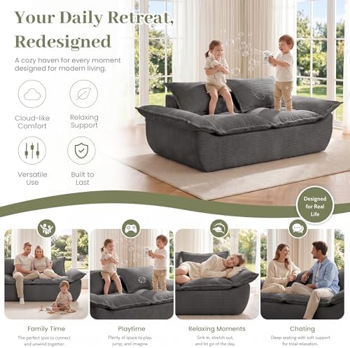JUIKURY 55" Convertible Corduroy Sofa Bed, Boneless Foldable Loveseat Sleeper - Image 4