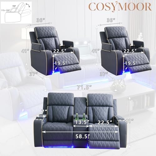 Power Recliner Set with LED Lights, 3 Pieces Living Room Furniture Sets - Image 2