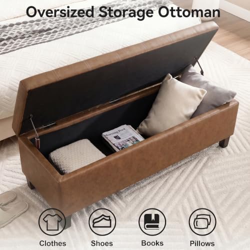 Ottoman with Storage, 51 Inch Large Ottomans Storage Bench - Image 3