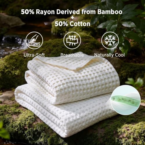 Bedsure Cooling Waffle Blanket for Hot Sleepers, Throw XL - Image 2
