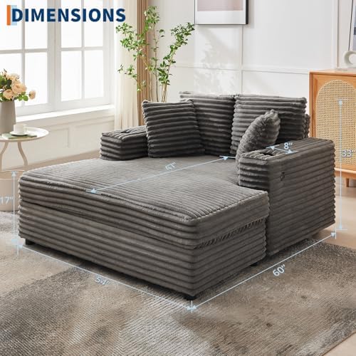 Garvee 60" Oversized Corduroy Chaise Lounge Chair - Image 2