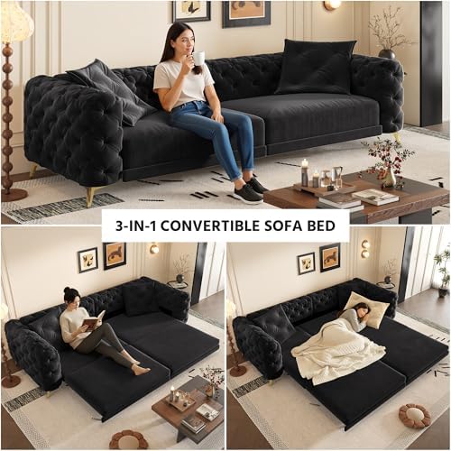 97.7" Velvet Pull-Out King Sleeper Sofa Bed - Image 4