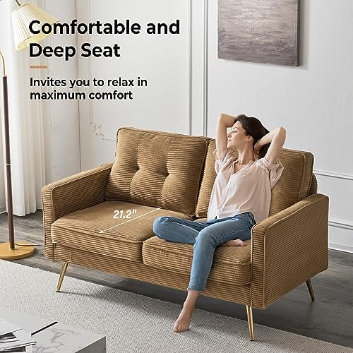 VINGLI 56" Modern Khaki Loveseat, Small Corduroy Sofa Couch Deep Seat - Image 4