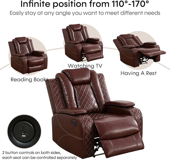 Power Recliner Set with LED Lights, Air Leather Reclining Set with USB - Image 4
