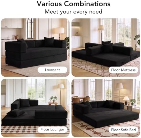 WEUP 5-in-1 Convertible Sofa Bed, Corduroy Floor Sofa Loveseat Sleeper - Image 7