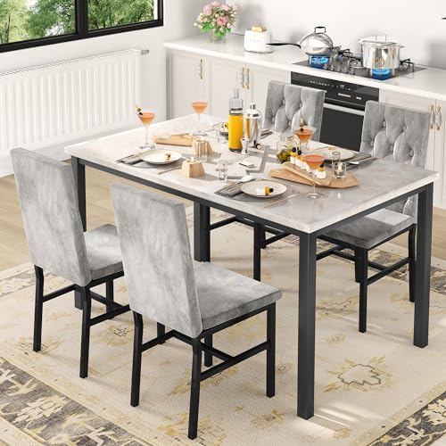 Hooseng Dining Table Set for 4, Faux Marble Small Kitchen Table Chairs Set of 4 - Image 3
