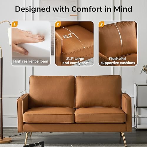 VINGLI 56" Modern PU Leather Loveseat, Small Sofa Couch Deep Seat - Image 5