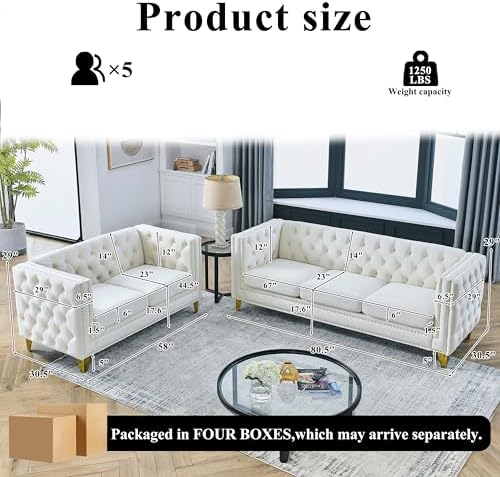 2 Piece Chesterfield Velvet Combination Sofa Set - Image 2