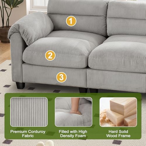 HAOMARKETS 90" Wide Modular Sectional Corner Sofa Couch, Oversized Corduroy L - Image 5