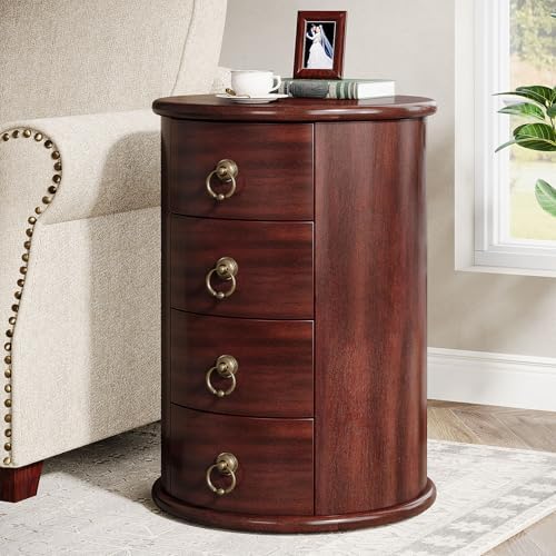 Tribesigns Solid Wood End Table, Round Side Table by Tribesigns