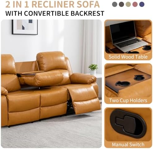 Recliner Sofa Set, Manual Reclining Couch Set, Living Room Furniture Sets - Image 3
