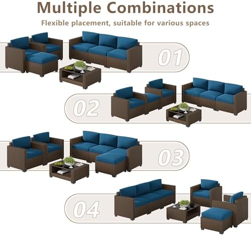 LOUVIXA 7 Piece Outdoor Patio Furniture Set, Rattan Chairs Glass Table Wicker - Image 3