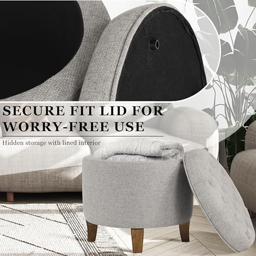 HomePop 19" Button Tufted Round Storage Ottoman - Image 5