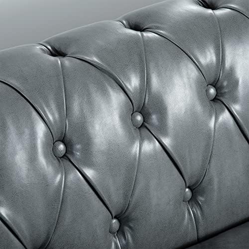 LEVNARY Chesterfield Sofa, Classic Tufted Upholstered Leather Couch, Modern 3 - Image 6