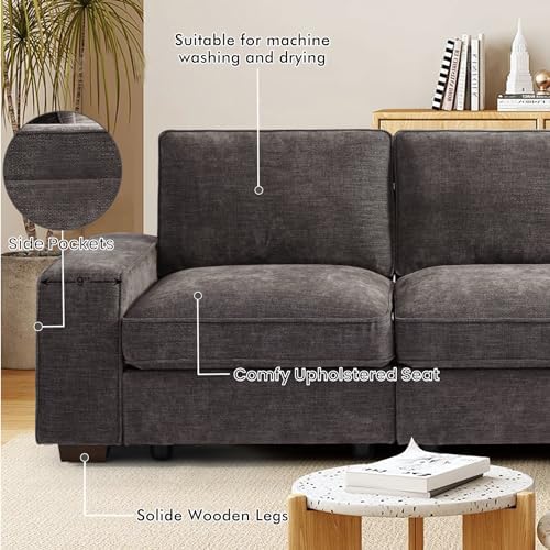 TEKAMON 128" Modular Sofa with Seats Storage, Comfy 4-Seater Chenille Fabric - Image 5