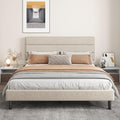 King Platform Bed Frame with Adjustable Linen Fabric Upholstered Headboard by Mxhtcewz