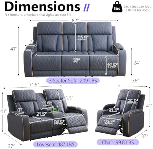 Power Recliner Sofa Set, Luxury Recliner Sofa & 2 Chairs - Image 2