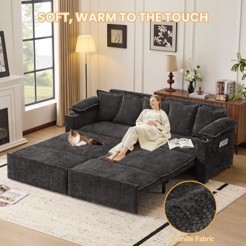 SUNWAVE 90" Sleeper Sofa, 3-in-1 Pull Out Sofa Bed Corduroy Couch Bed - Image 3