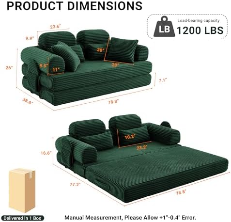 78.8" Futon Sofa Bed with High Back, Boneless Couches - Image 2