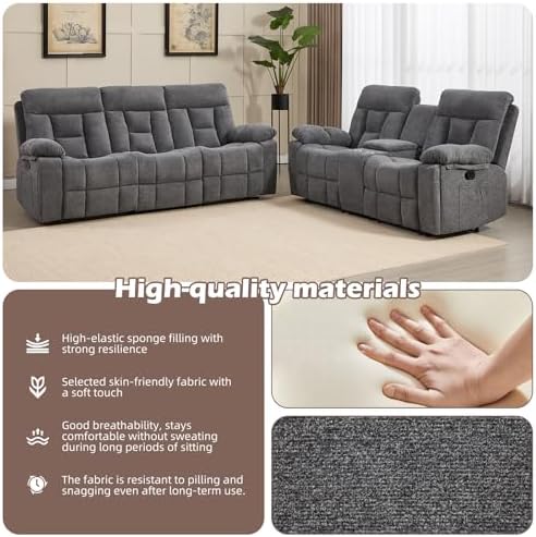 CANMOV Recliner Sofa Set, 3 Seat Recliner Sofa and Manual Loveseat - Image 5