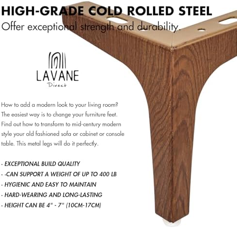 La Vane 7 Inch Diamond Triangle Metal Furniture Legs 4PCS- Heavy Duty Iron - Image 3