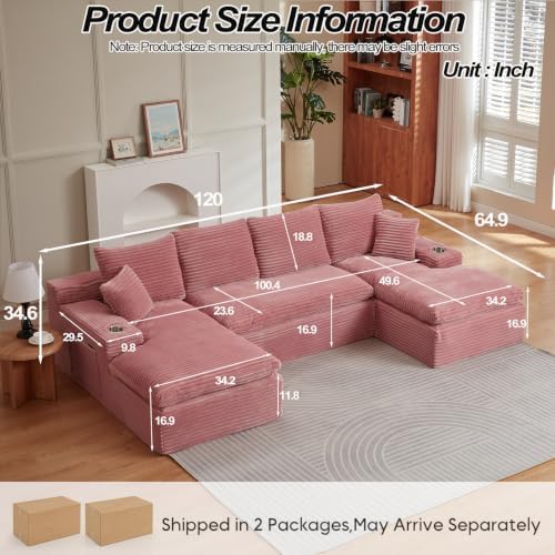 120" Modular Sectional Sofa, U Shaped Boneless Cloud Couch - Image 2