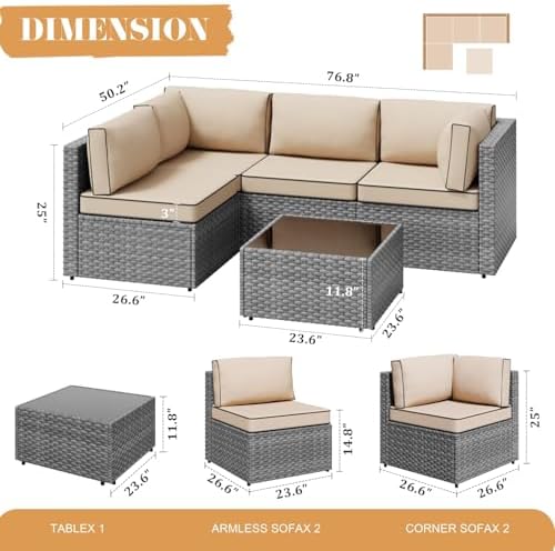 JAMFLY 5-Piece All-Season Wicker Patio Sofa Set - Image 2