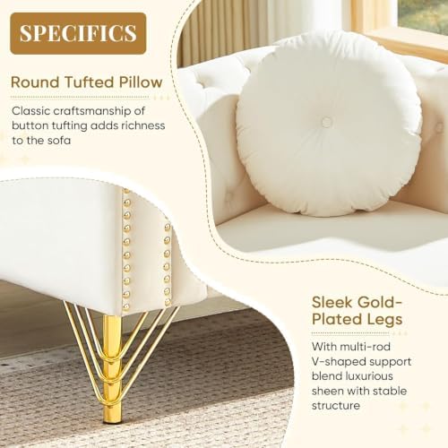 37" Velvet Chesterfield Single Sofa Chair - Image 4