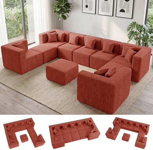 MONVANE Oversized Boneless Sectional Couch 10-Seat, Rust Red by MONVANE