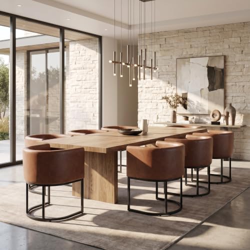HNY Mid Century Modern Upholstered Barrel Dining Chairs - Image 4