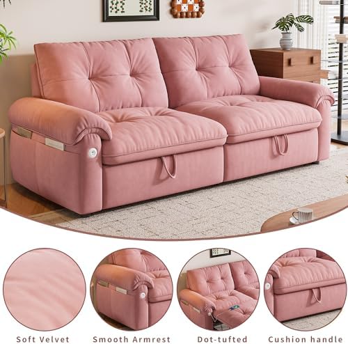 77.2" Sleeper Sofa Bed Full, Pre-Assembled Flannel Pull Out Sofa - Image 6