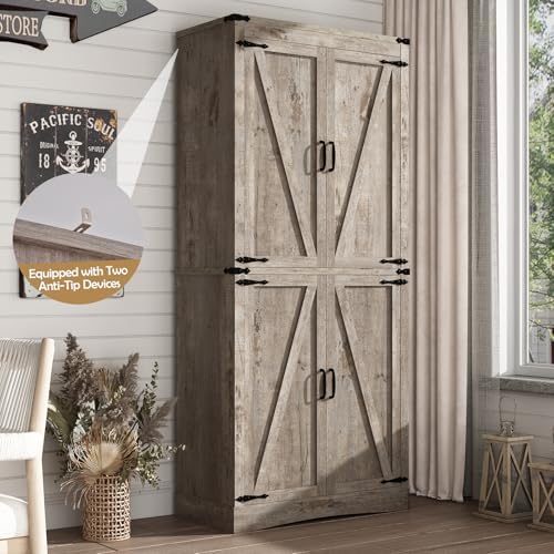 71in Farmhouse Kitchen Pantry Cabinet, Tall Storage Cabinet - Image 4
