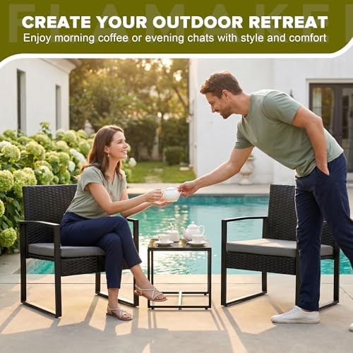 Flamaker 3 Pieces Patio Furniture Set Outdoor Wicker Bistro Chair - Image 6