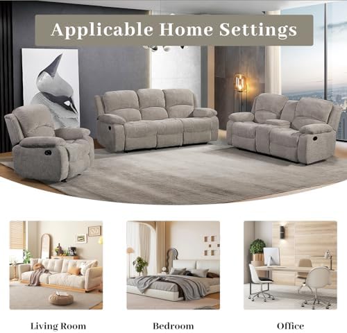Betsy Furniture Soft Fabric Reclining Sofa Set, Drop Down Table, Cupholder - Image 7