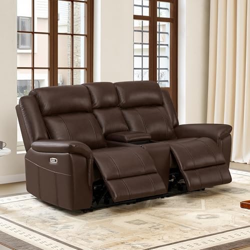CHITA Leather Power Recliner Sofa, Dark Brown, Loveseat by Unknown