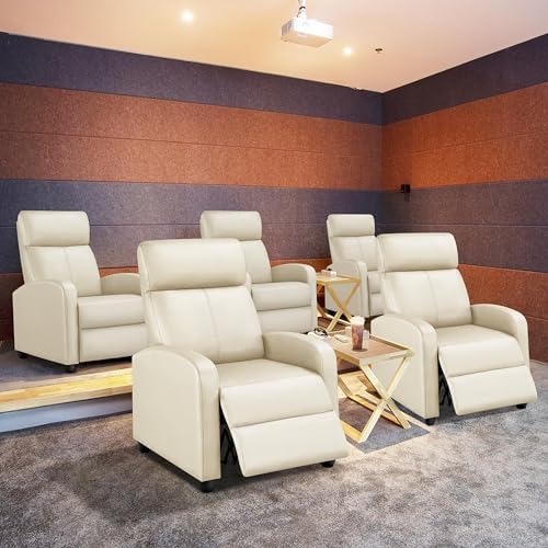 Topeakmart PU Leather Recliner Chair Home Theater Seating Beige - Image 6