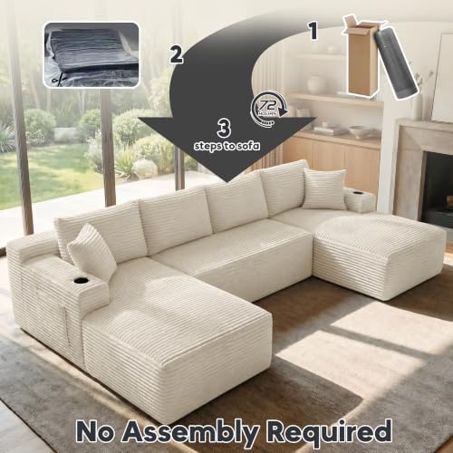 125" Modular Sectional Sofa Couch, U-Shaped Boneless Couch - Image 5