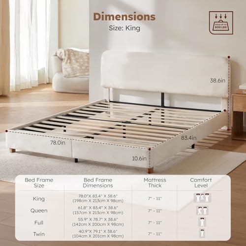 King Size Cloud Bed Frame, Boucle Wood Upholstered Platform Bed - Image 2