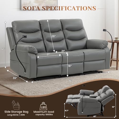 Manual Reclining Sofa, 3 Seat Recliner Couch Sofa, Home Theater Apartment - Image 2